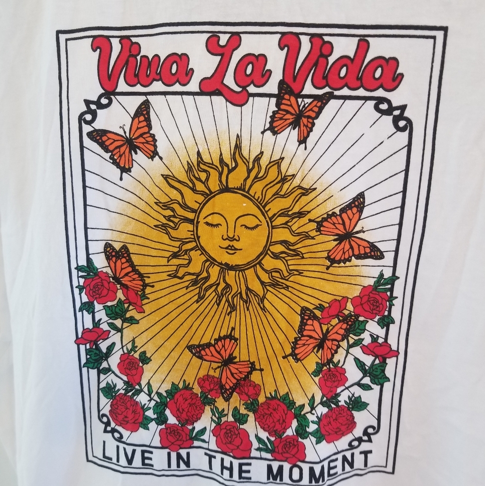 ☀️🦋🌹"Viva La Vida" Graphic Cropped Tee Women's Size XL ☀️🦋🌹